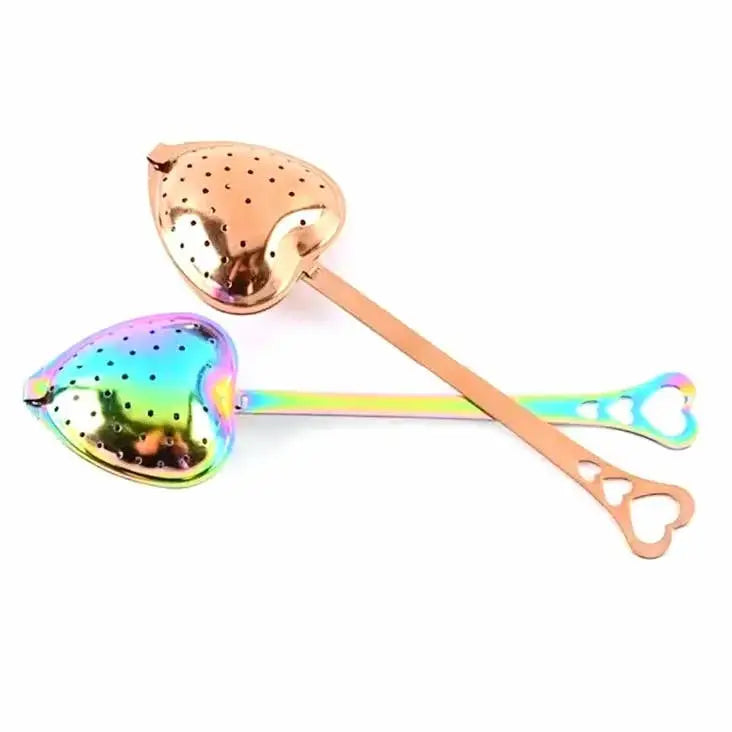 RAINBOW Heart Shaped Tea Infuser & Spoon Stainless Steel ( The Rooted Soul Wellness Co.