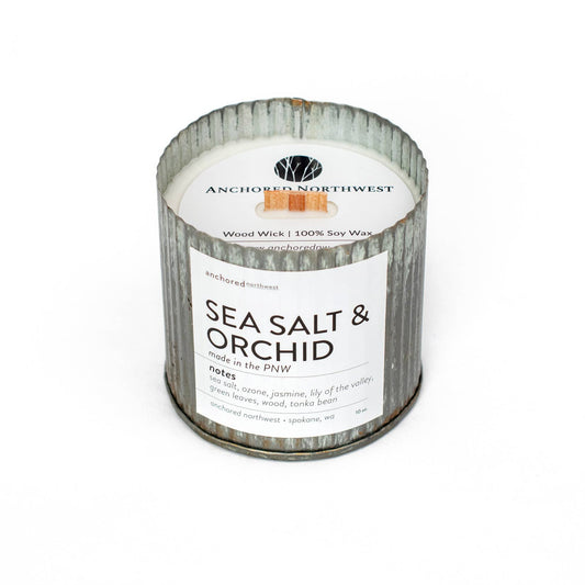 Anchored Northwest - Sea Salt & Orchid Wood Wick Rustic Farmhouse Soy Candle