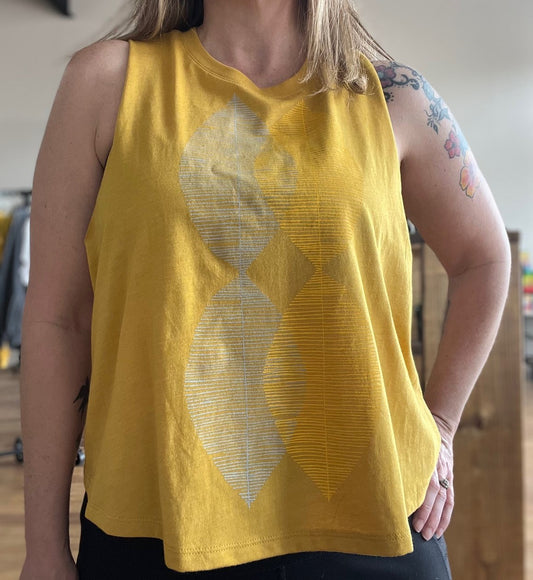 Pointy Ovals Cutout Tank Mustard